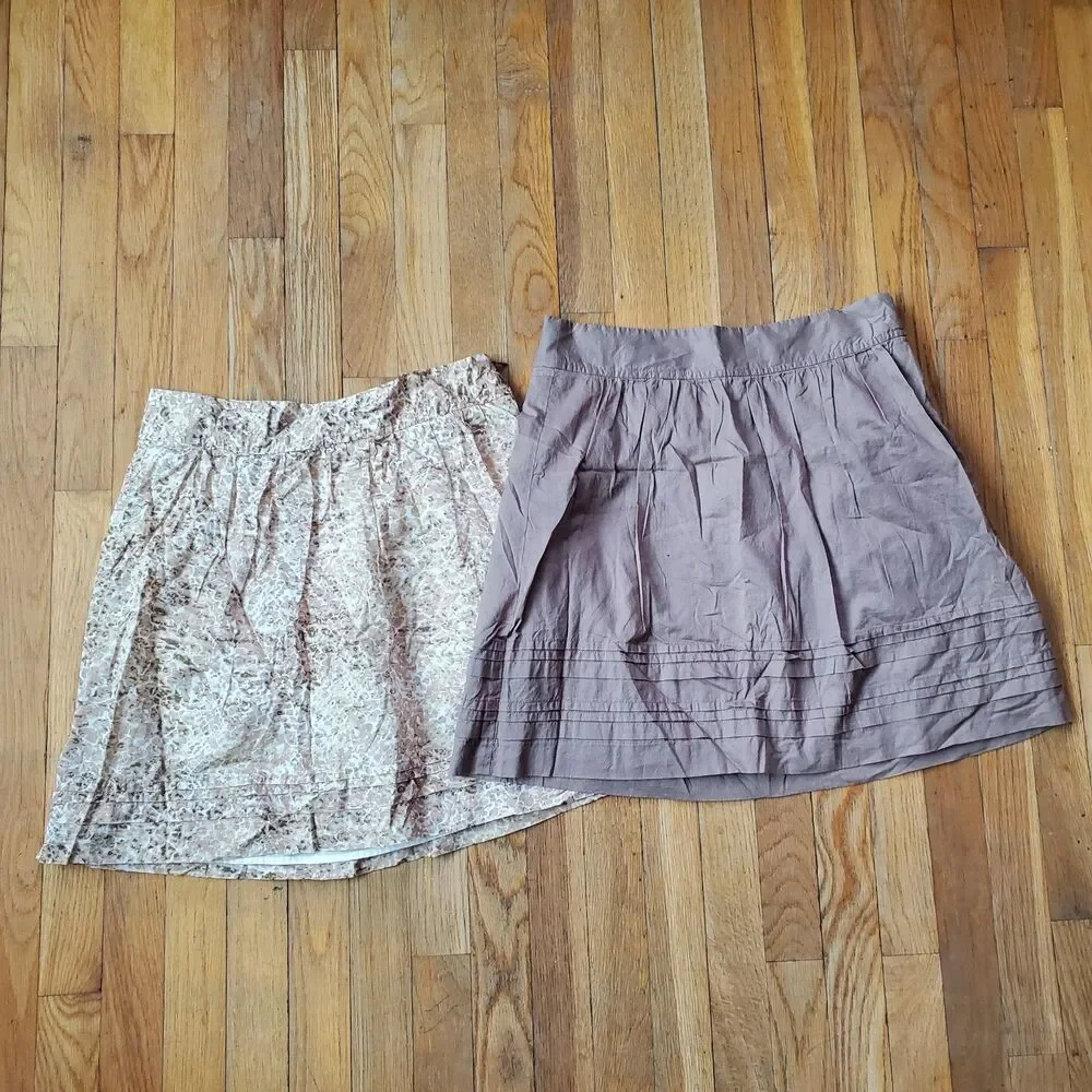 Ann Taylor Loft khaki tan brown pattern 100% cotton skirt bundle (2) size 2